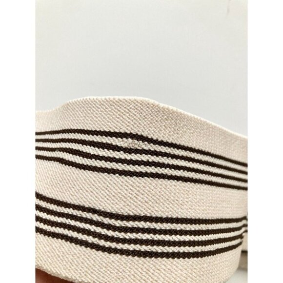 Vintage Brown Leather Beige Striped Stretch Canvas Brass Waist Belt, One Size - Picture 6 of 9
